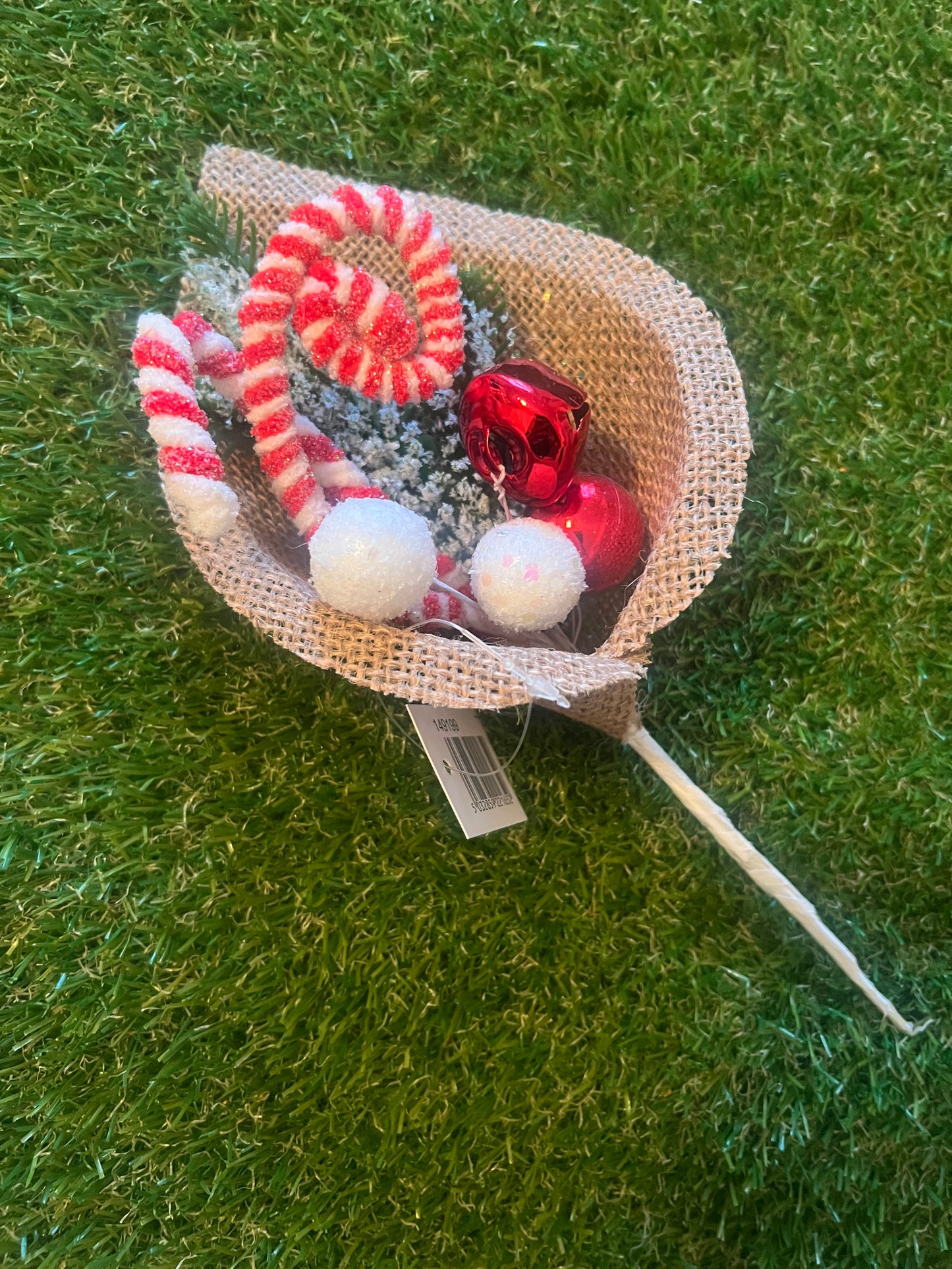 25CM XMAS CANDYCANE PICK IN HESSIAN