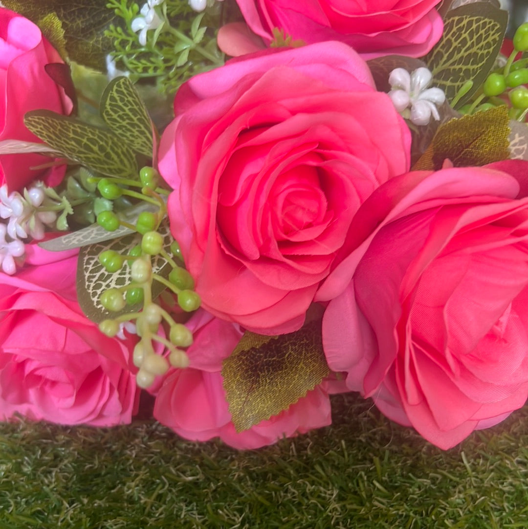 10 HEAD HOT PINK LARGE ROSE BUNCH