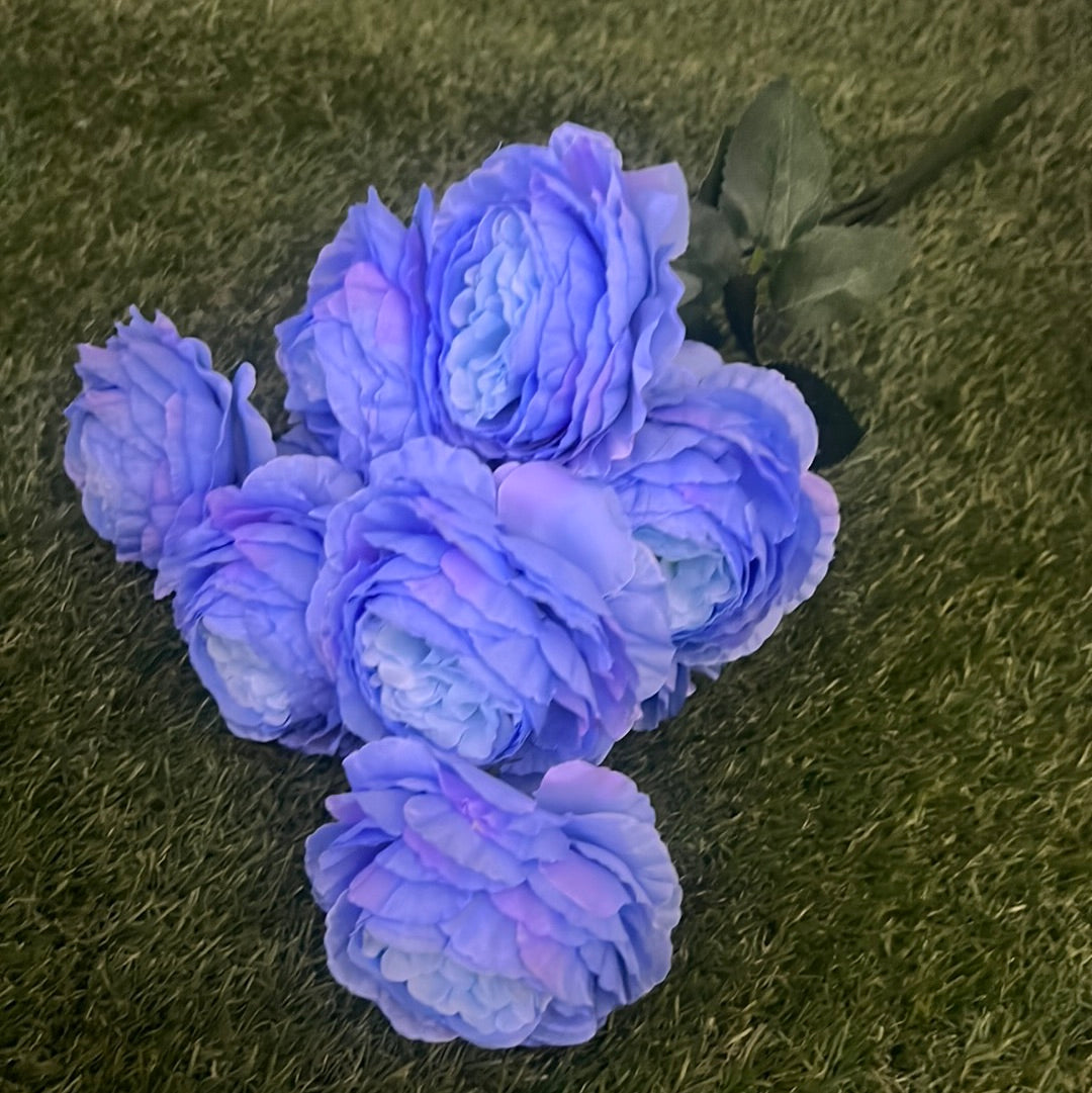 LARGE ENGLISH ROSE/RANUNCULUS BUNCH BLUSH BLUE