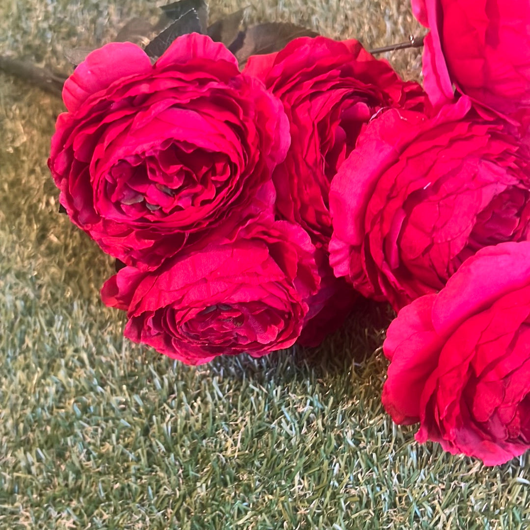 LARGE ENGLISH ROSE/RANUNCULUS BUNCH RED