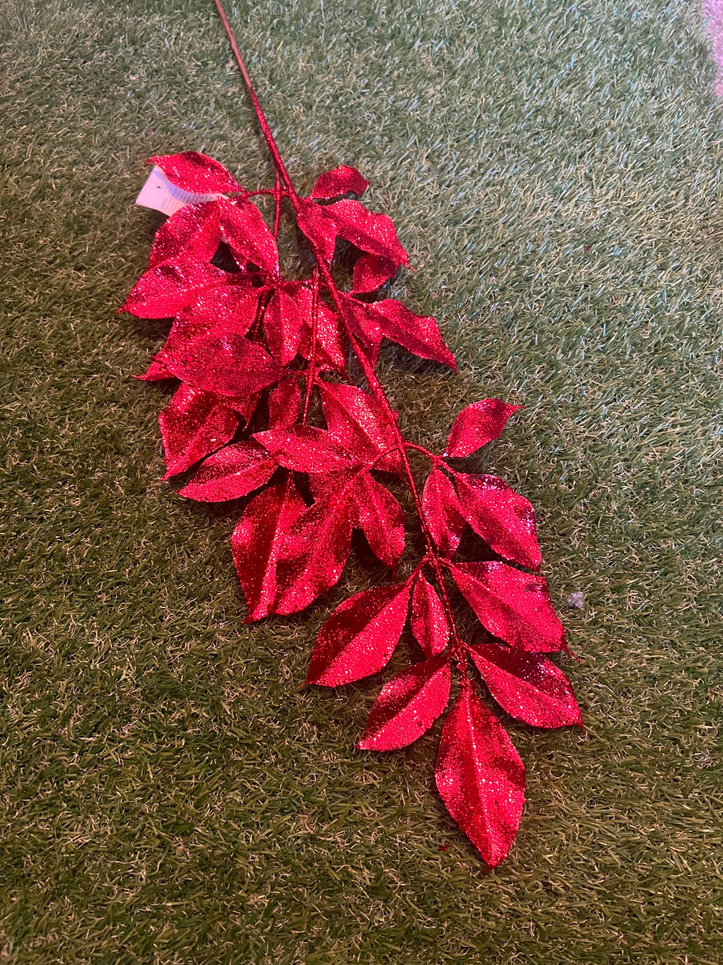 LONG STEM RED GLITTER LEAF BRANCH