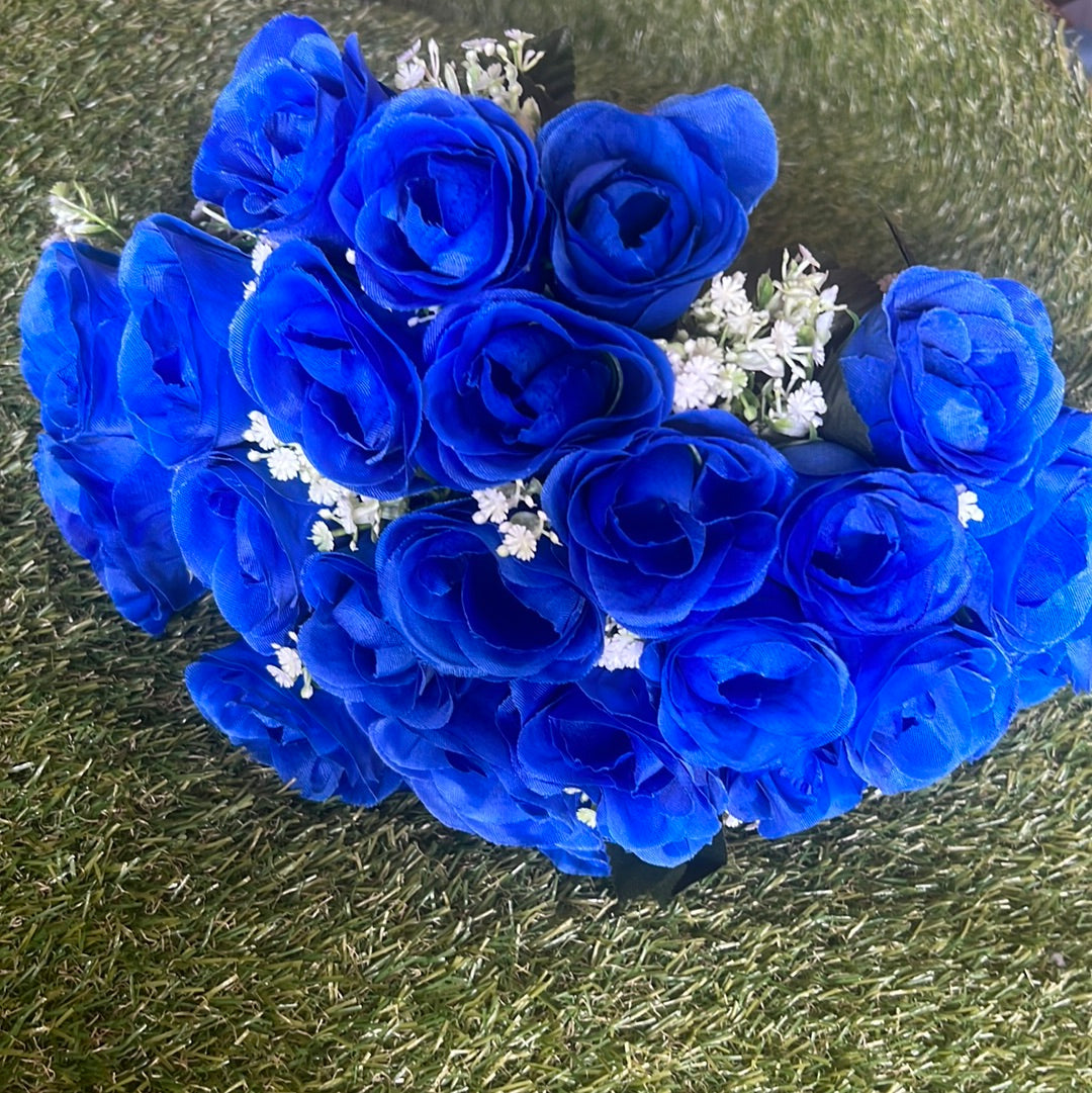 41cm 24 HEAD ROSEBUD BUNCH ROYAL BLUE