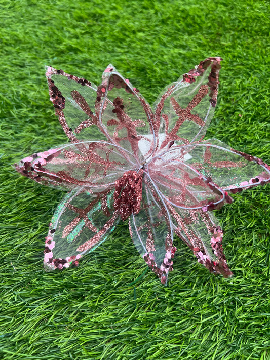 PINK GLITTER SEQUIN POINSETTIA CLIP