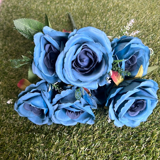 44cm REAL LOOK ROSE BUNCH DARK TEAL