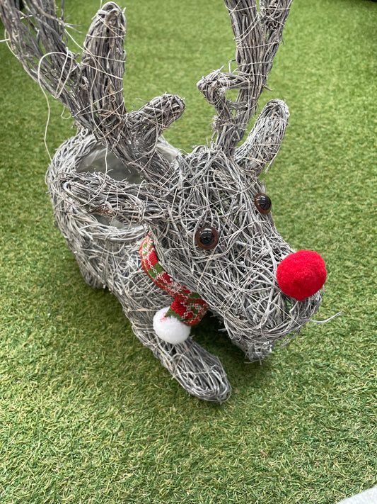 LYING GRAY WASHED REINDEER PLANTER