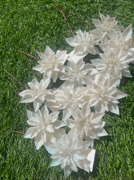 PK12 DINKY POINSETTIAS GLITTER WHITE