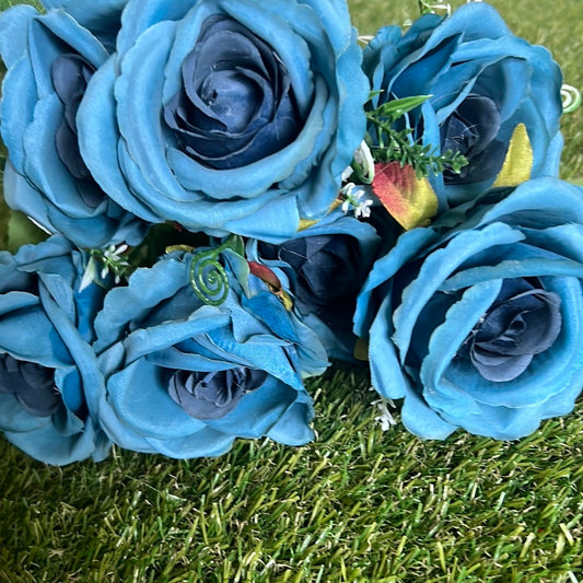 44cm REAL LOOK ROSE BUNCH DARK TEAL