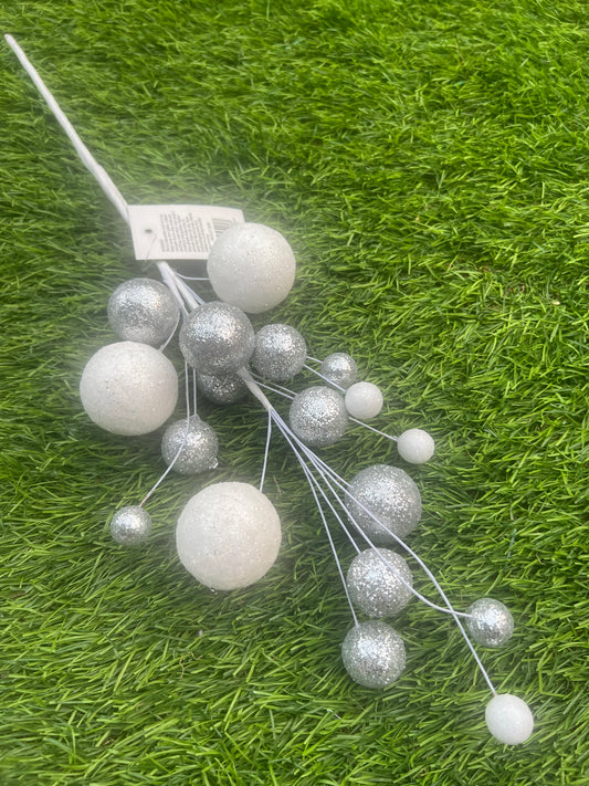 48cm GLITTER BALL SPRAY SILVER/WHITE
