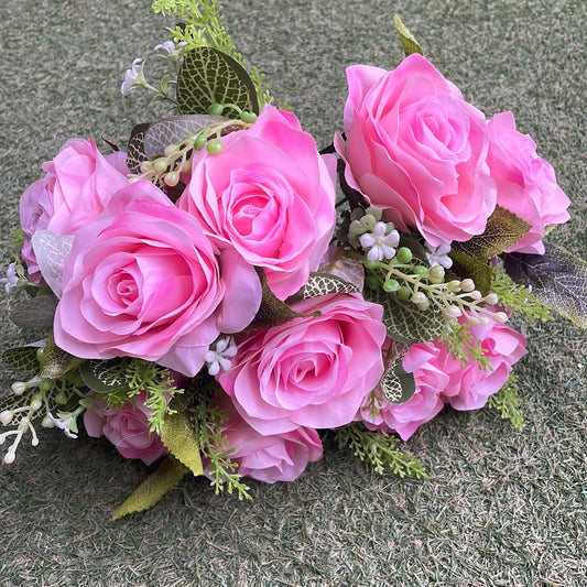 10 HEAD CANDY PINK LARGE ROSE BUNCH