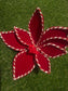 24cm RED CANDY STRIPE EDGE VELVET POINSETTIA