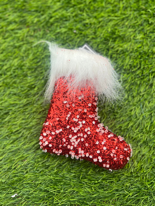 RED CRYSTAL STOCKING BAUBLE