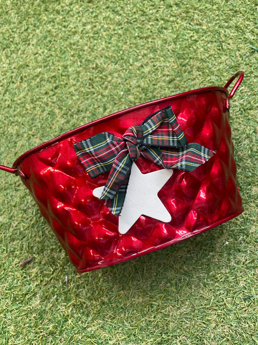 OVAL RED TARTAN PLANTER