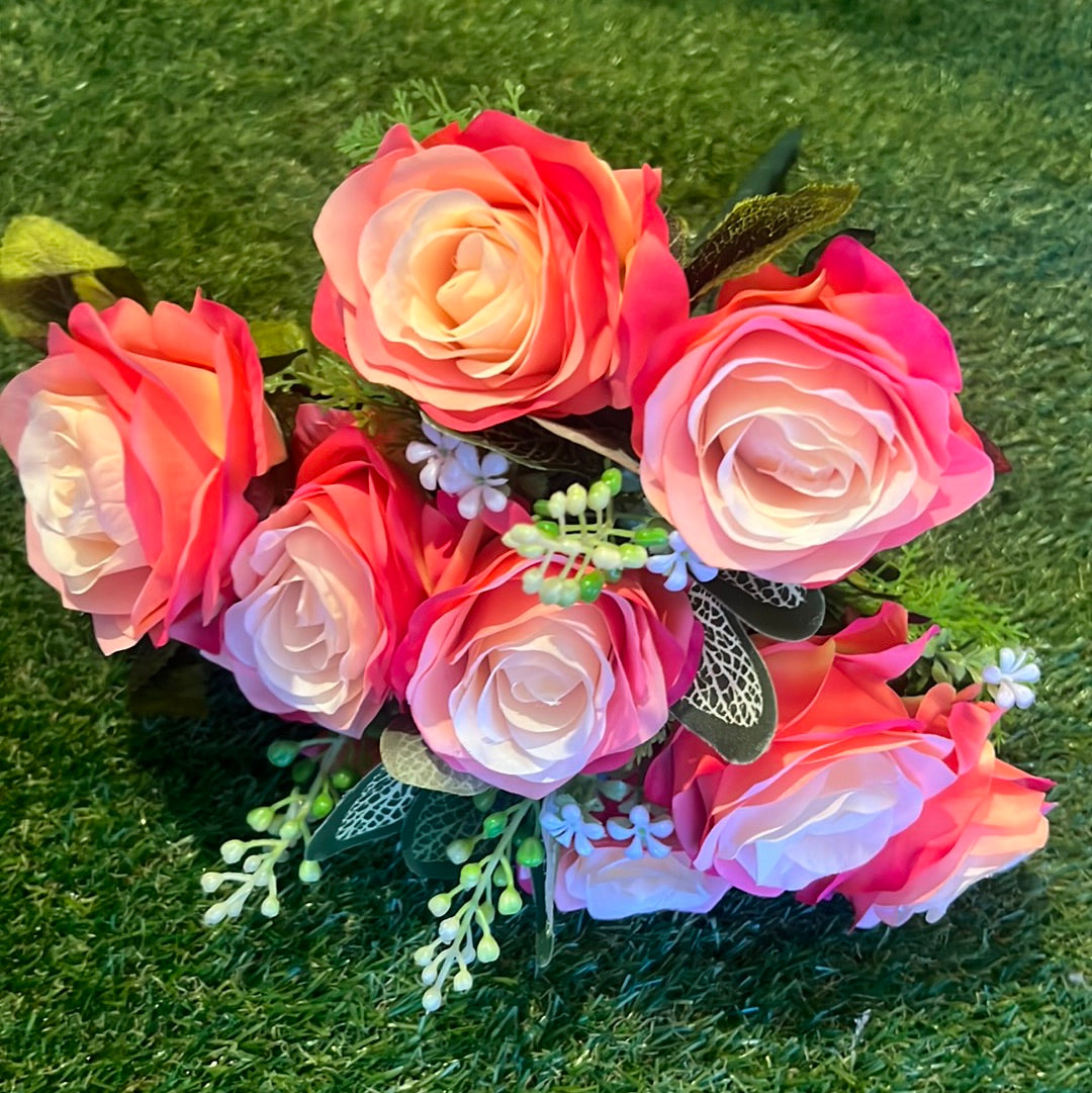 10 HEAD ROSE BUNCH TWO TONE PINK
