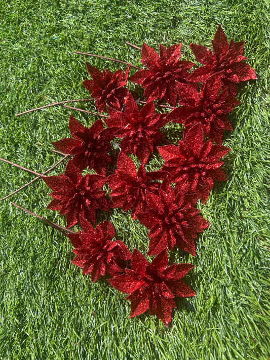 PK12 DINKY POINSETTIAS GLITTER RED