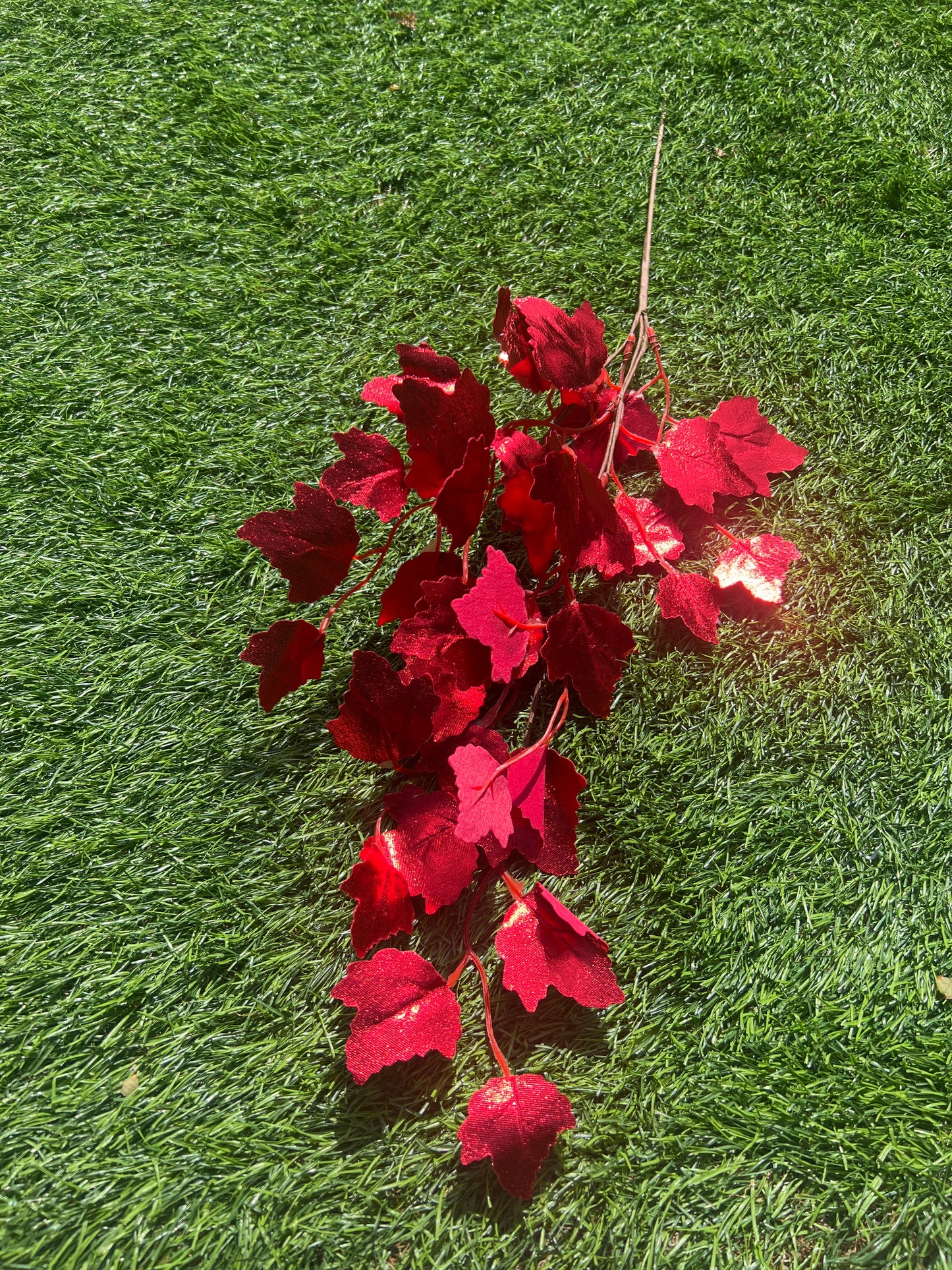 METALLIC CHRISTMAS LEAF BRANCH RED