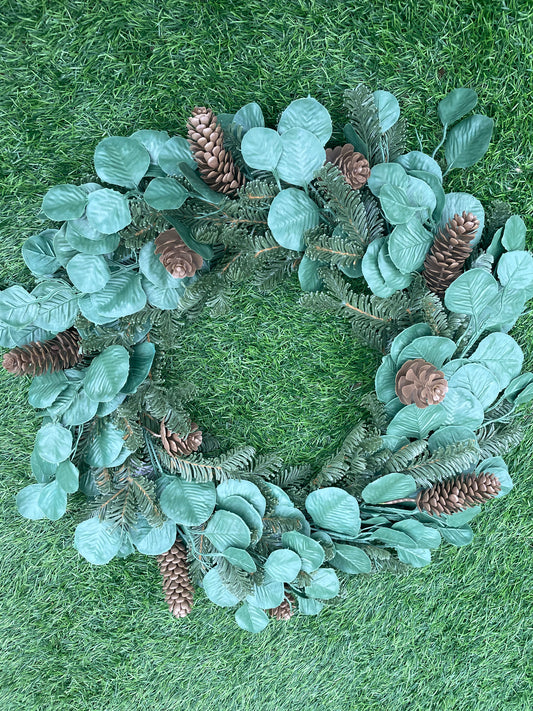 60cm MIXED EUCALYPTUS SPRUCE CONE WREATH