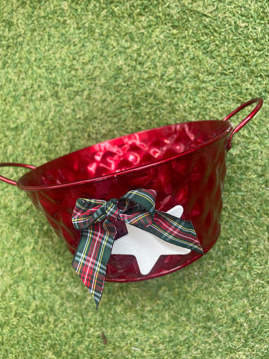 ROUND TARTAN RED PLANTER