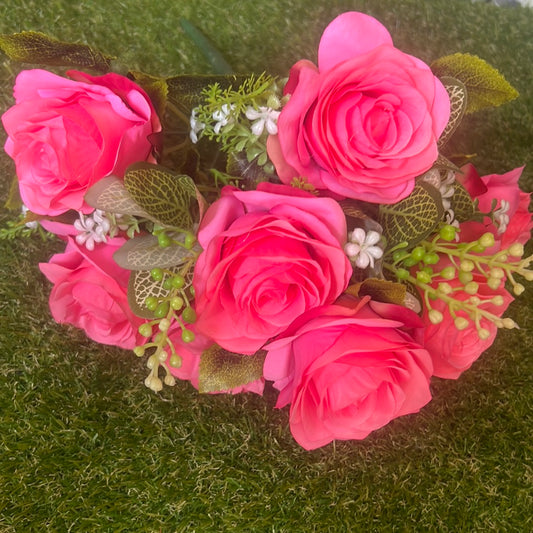 10 HEAD HOT PINK LARGE ROSE BUNCH