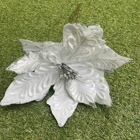 45CM GLITTER POINSETTIA WHITE