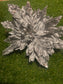 26cm TEXTURED VELVEY GREY POINSETTIA GLITTER CRUSTED EDGE