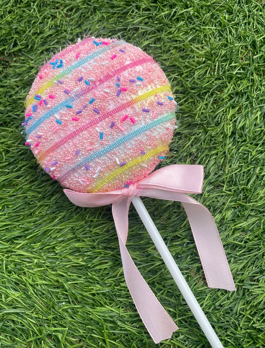 27cm PINK CANDY GLITTER STRIPE LOLLIPOP