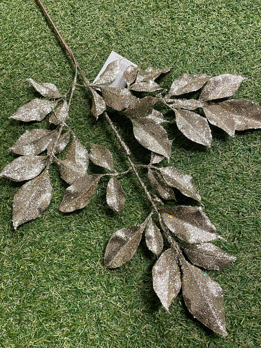 LONG STEM GOLD GLITTER LEAF BRANCH