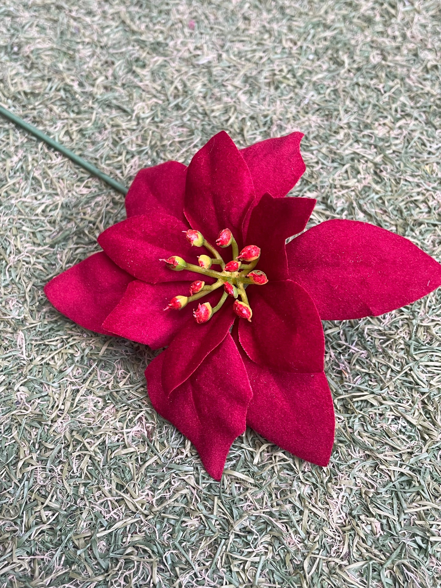 SINGLE VELVET POINSETTIA PICK