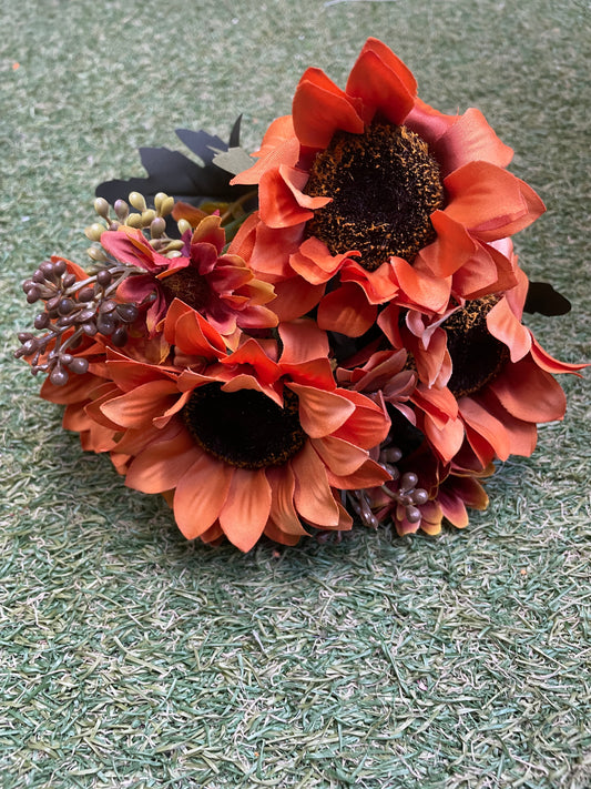 DELUXE SILK SUNFLOWER BUNCH ORANGE