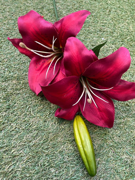 66cm DOUBLE HEAD TIGER LILY STEM BURGUNDY