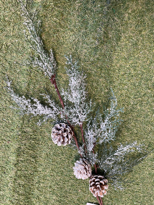 XMAS WOODLAND SPARKLE PINE SPRAY WITH PINECONES