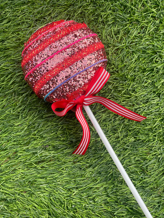 27cm RED CANDY GLITTER STRIPE LOLLIPOP