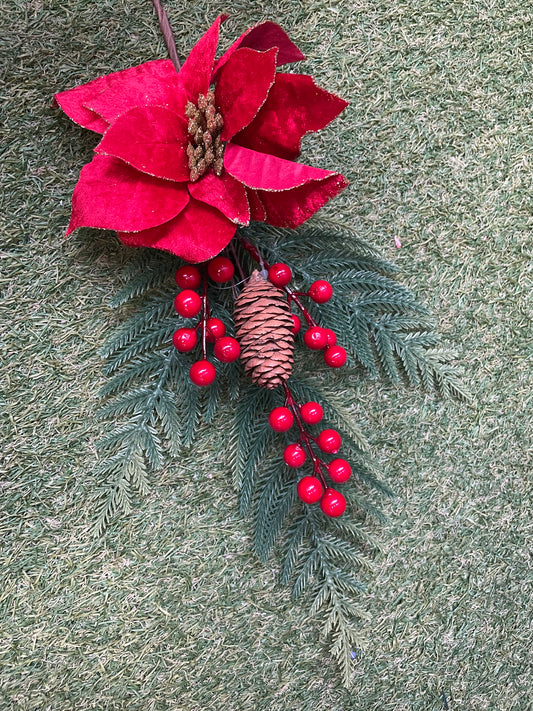 TRIPLE FOLIAGE RED POINSETTIA BRANCH