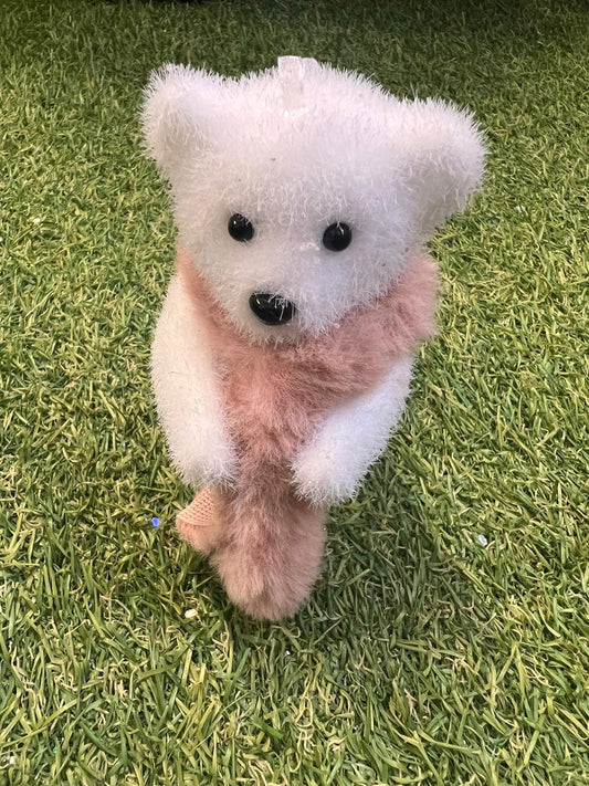 FLUFFY STANDING TEDDY BEAR WITH PINK SCARF