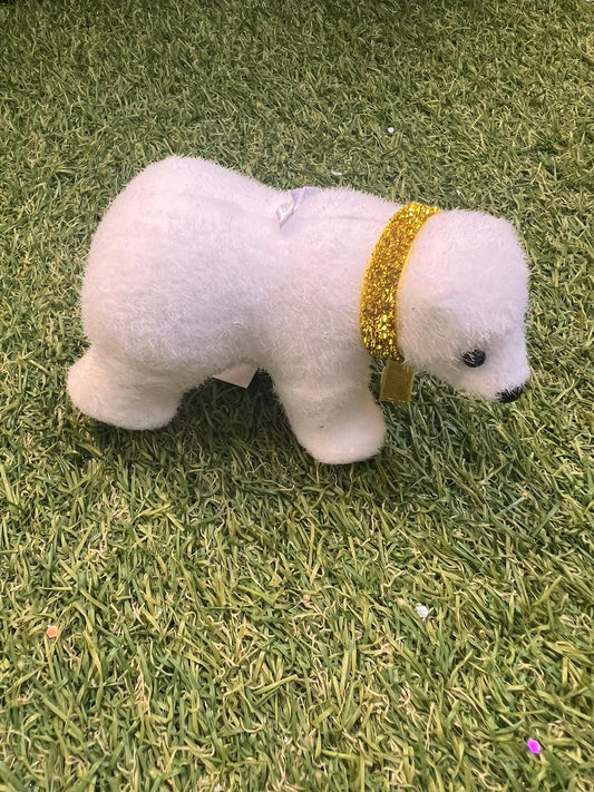 FLUFFY POLAR BEAR GOLD SCARF BAUBLE