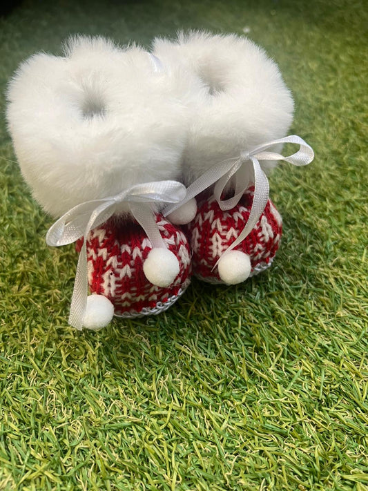 RED FESTIVE PATTERN FABRIC SNOW BOOTS