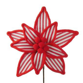 26CM WHITE/RED CANDY STRIPE POM POM POINSETTIA