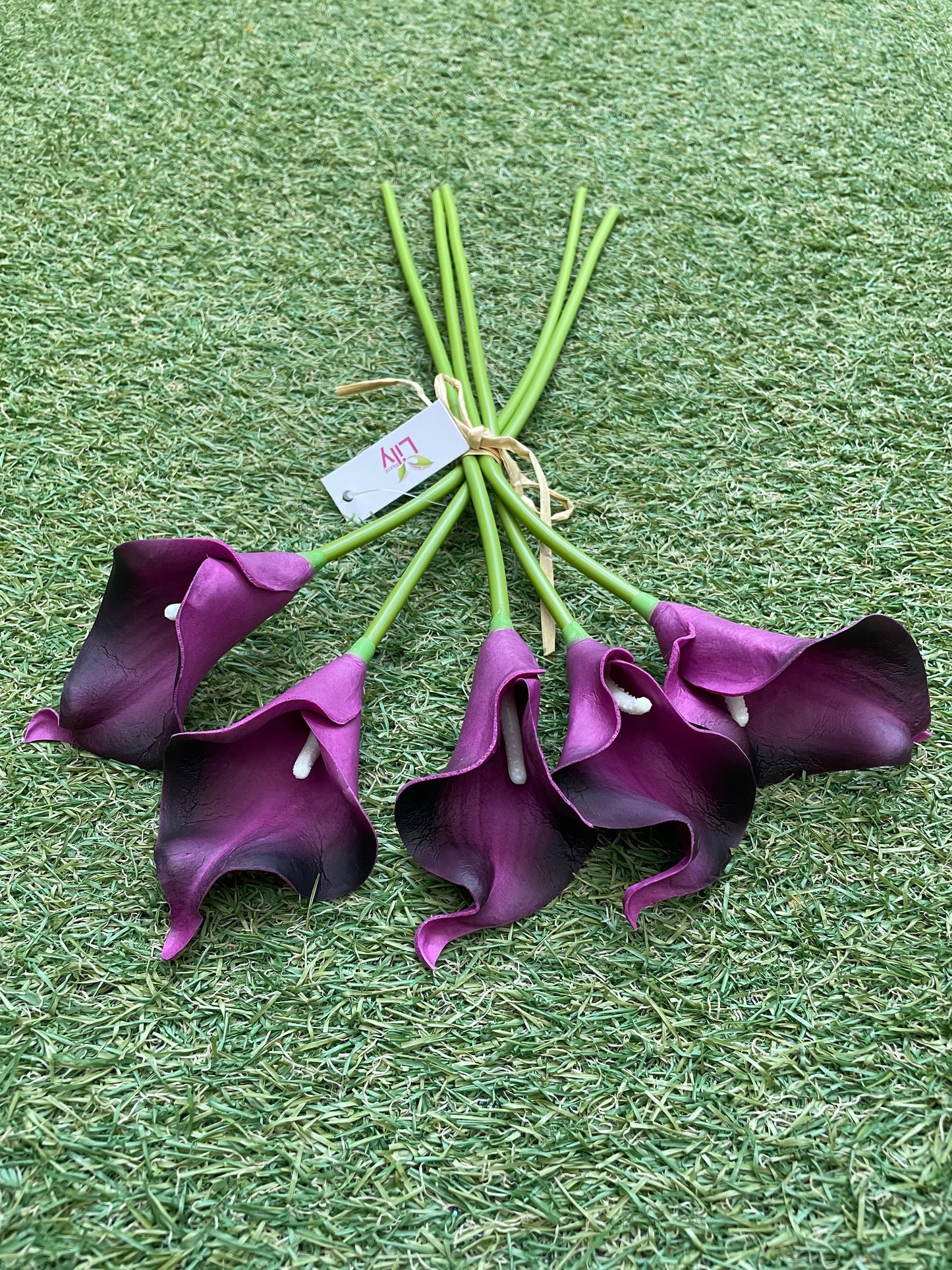 PURPLE REAL TOUCH CALLA LILY BUNCH 5 stems