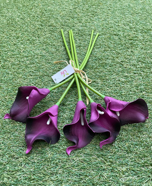 PURPLE REAL TOUCH CALLA LILY BUNCH 5 stems