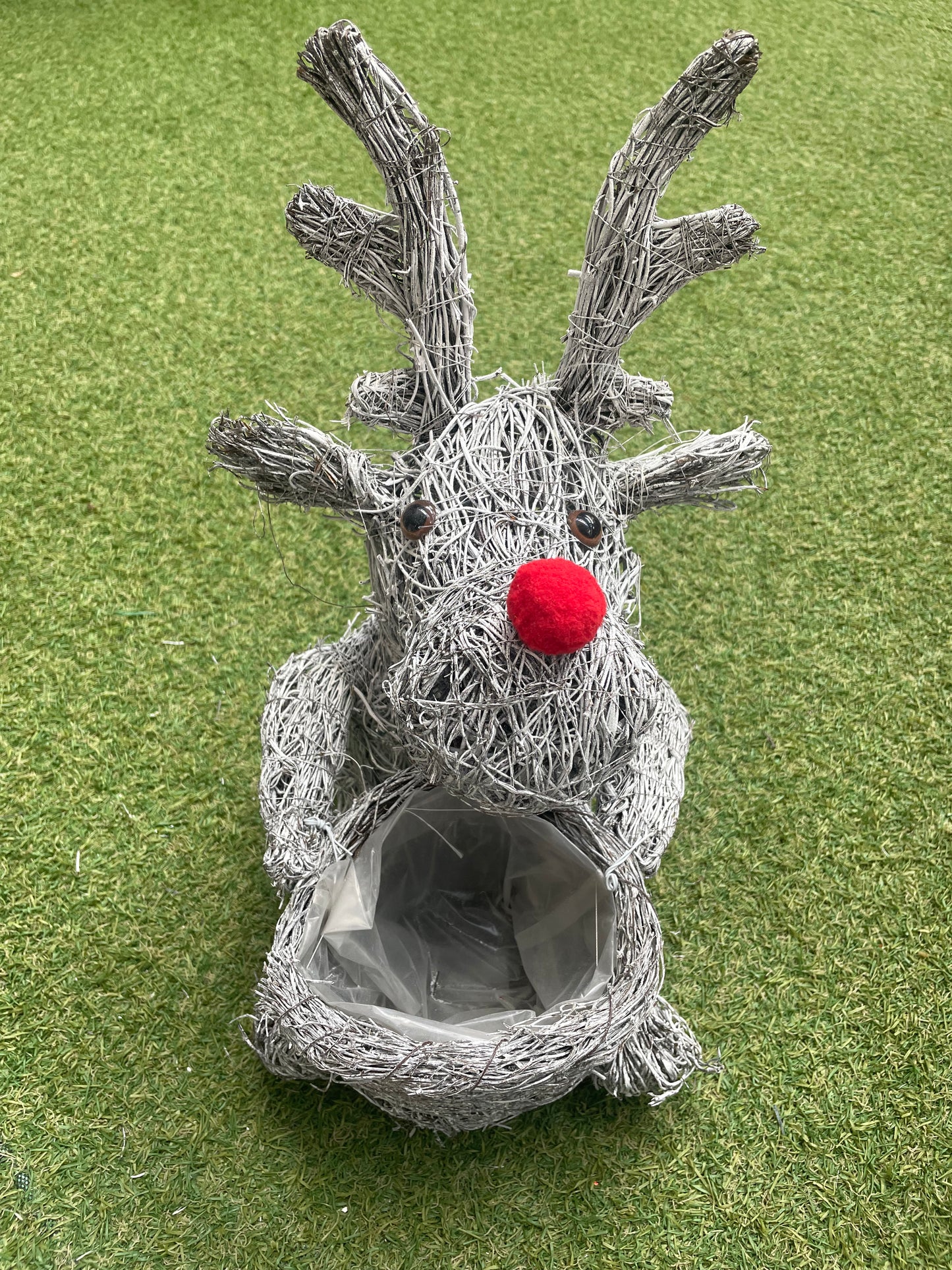 35CM WASHED GREY SITTING REINDEER PLANTER