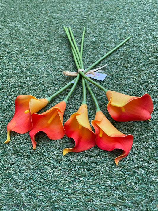 ORANGE REAL TOUCH CALLA LILY BUNCH 5 stems