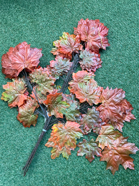 72cm LARGE AUTUMN LEAVES PK 6 ORANGE / GREEN