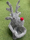 35CM WASHED GREY SITTING REINDEER PLANTER