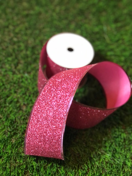 PINK GLITTER RIBBON 63mm x 10yard