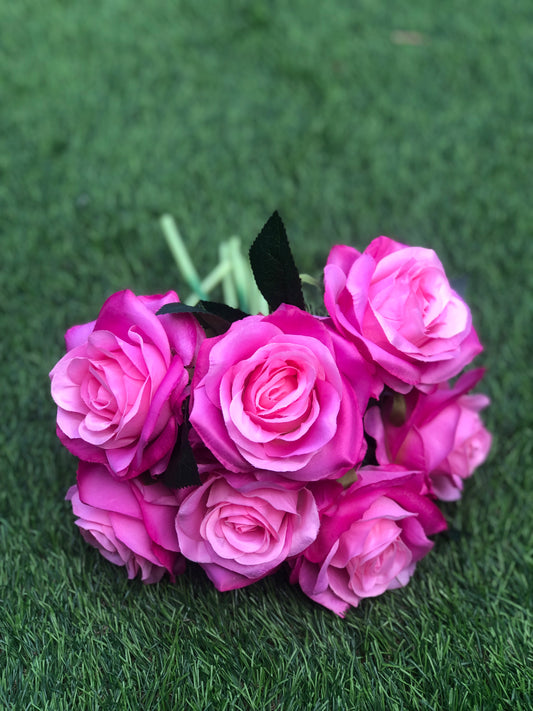 LARGE OPEN ROSE BUNCH HOT PINK 25cm