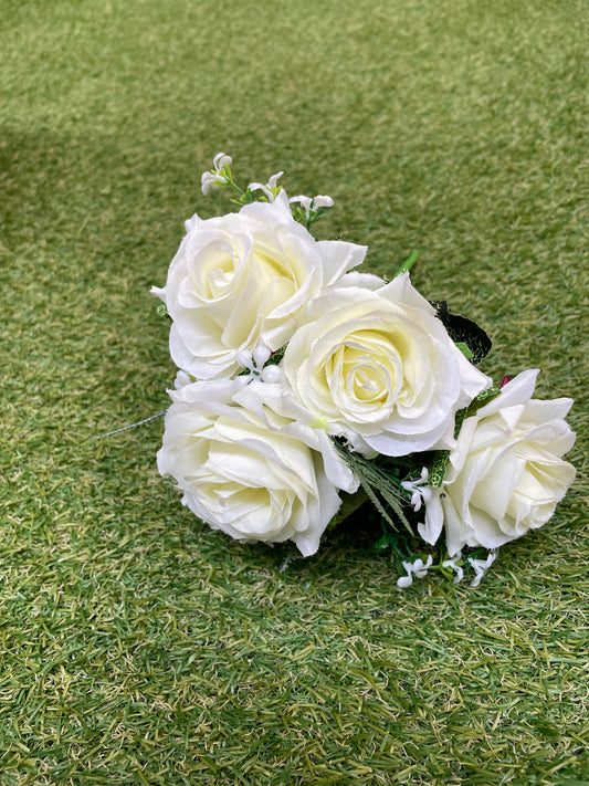 31cm 5 HEAD ROSE BUNCH IVORY