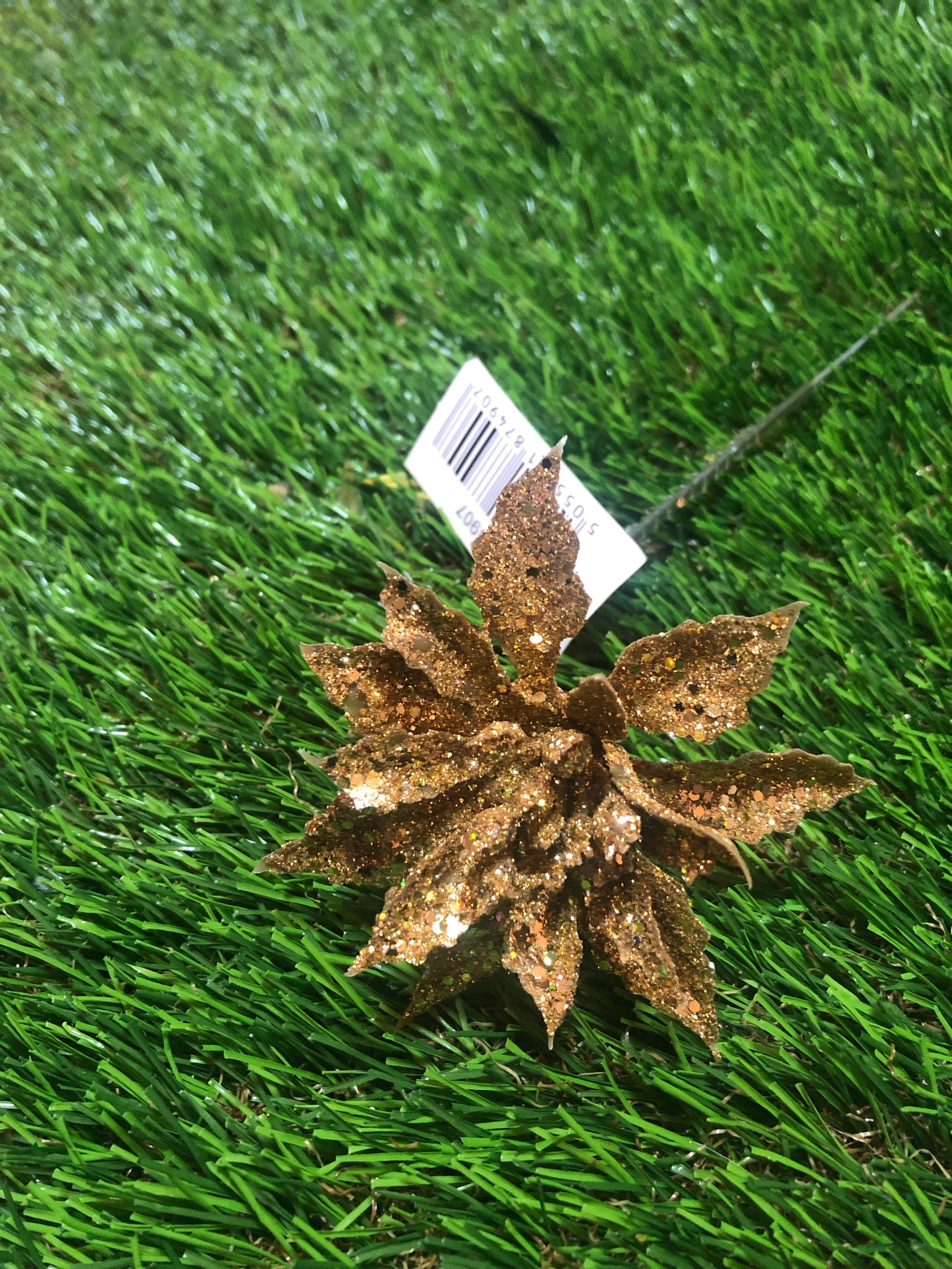 18cm GLITTER POINSETTIA PICK GOLD