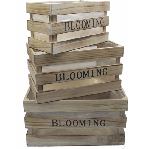 BLOOMING SET OF 3 WOODEN LINED CRATES