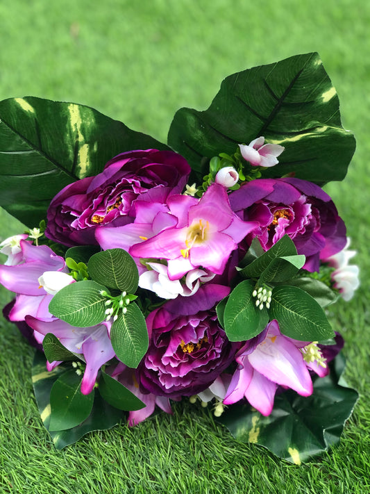 GIANT DELUXE PEONY & LILY BUNCH PURPLE 42cm