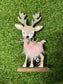 24cm GLITTER PINK FUR WOODEN REINDEER