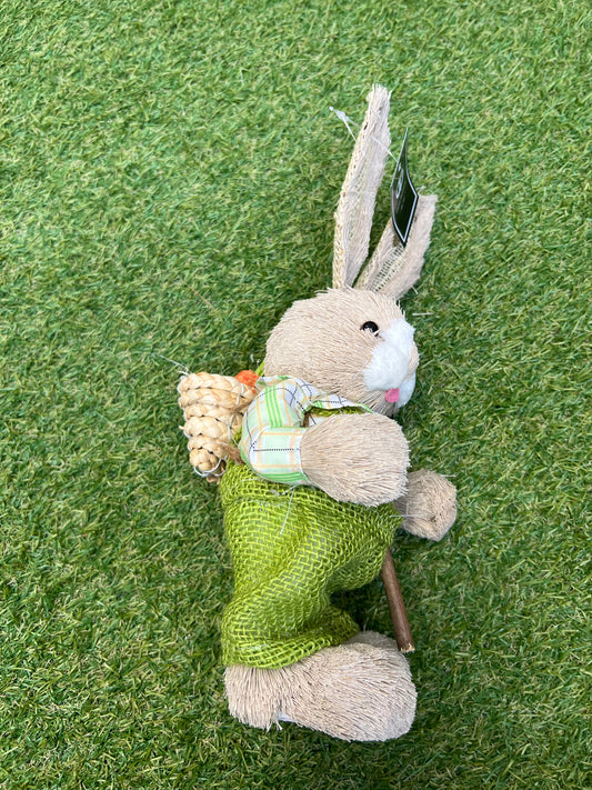 33cm STANDING BUNNY GREEN DUNGAREES